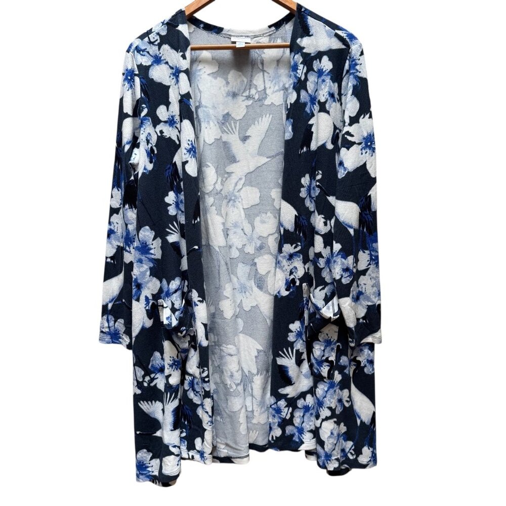 LuLaRoe Caroline Cardigan‎ Simply Comfortable Blue Floral & Bird Print Kimono XL